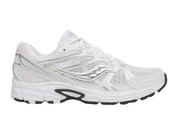 Saucony Grid Ride Millennium White Silver Black, sneaker Saucony rétro-running blanche, argentée et noire en mesh avec empiècements techniques et amorti GRID.