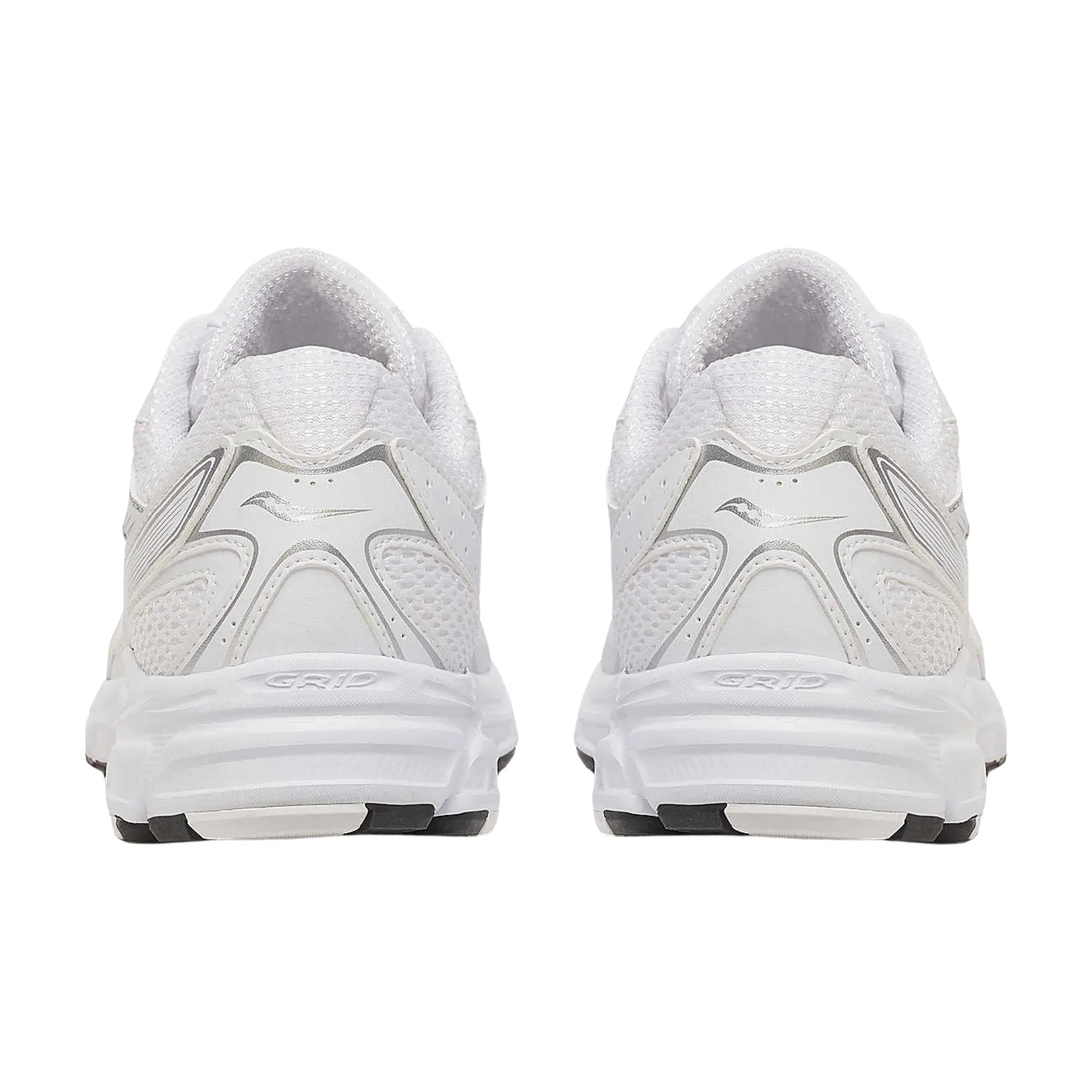 Saucony Grid Ride Millennium White Silver Black, sneaker Saucony rétro-running blanche, argentée et noire en mesh avec empiècements techniques et amorti GRID.