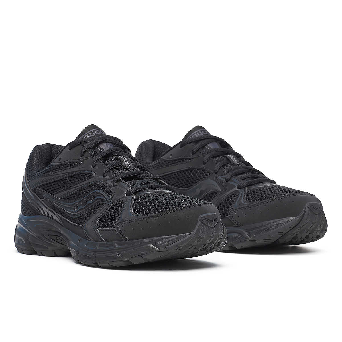 Saucony Grid Ride Millennium entièrement noire avec mesh texturé et semelle amortie GRID.Vue de profil