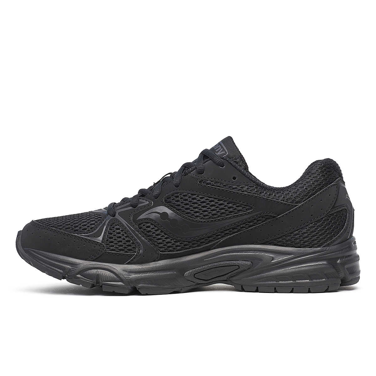 Saucony Grid Ride Millennium entièrement noire avec mesh texturé et semelle amortie GRID.Vue coté intérieur 