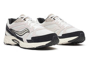 Sneakers Saucony Grid Ride Millennium blanches et noires en suède et textile avec technologie Grid et design running rétro.Vue de profil