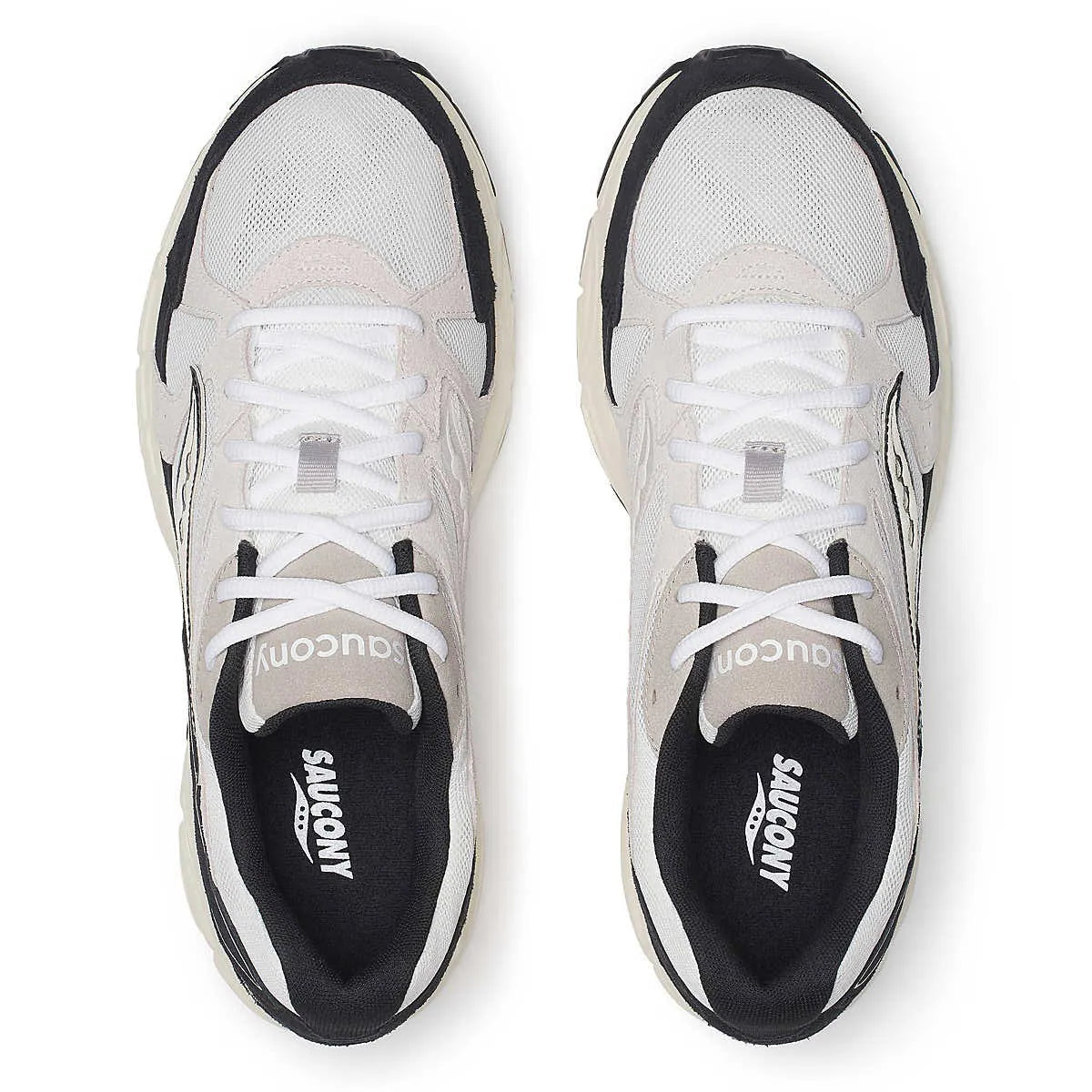 Sneakers Saucony Grid Ride Millennium blanches et noires en suède et textile avec technologie Grid et design running rétro.Vue de haut
