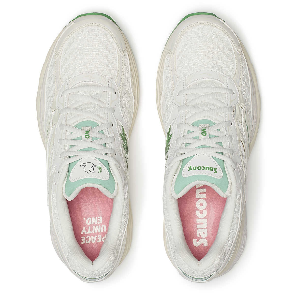 Saucony ProGrid Omni 9 Branche d’Olivier en mesh respirant vert olive avec superpositions techniques et amorti ProGrid vue du dessus. 