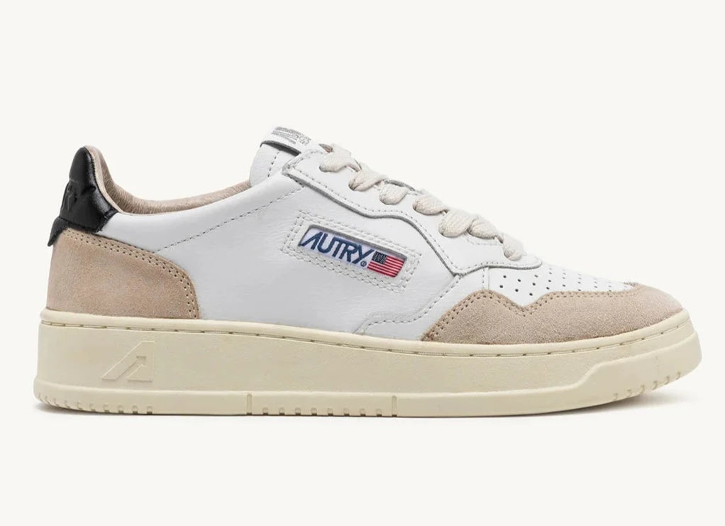 Autry Medalist Leather Low White Black Beige