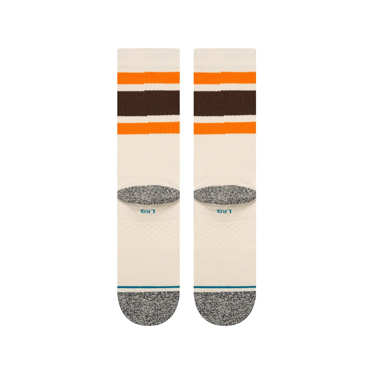 Paire de chaussette beige à motif rayure marron et orange vue de derrière