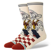 Paire de chaussette beige à motif bugs (looney tunes) vue de 3/4 face