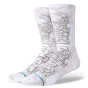 Paire de chaussette blanche à motif de "storm trooper" de la saga "Star Wars" de couleur grise. La paire de chaussette est vue de 3/4 face