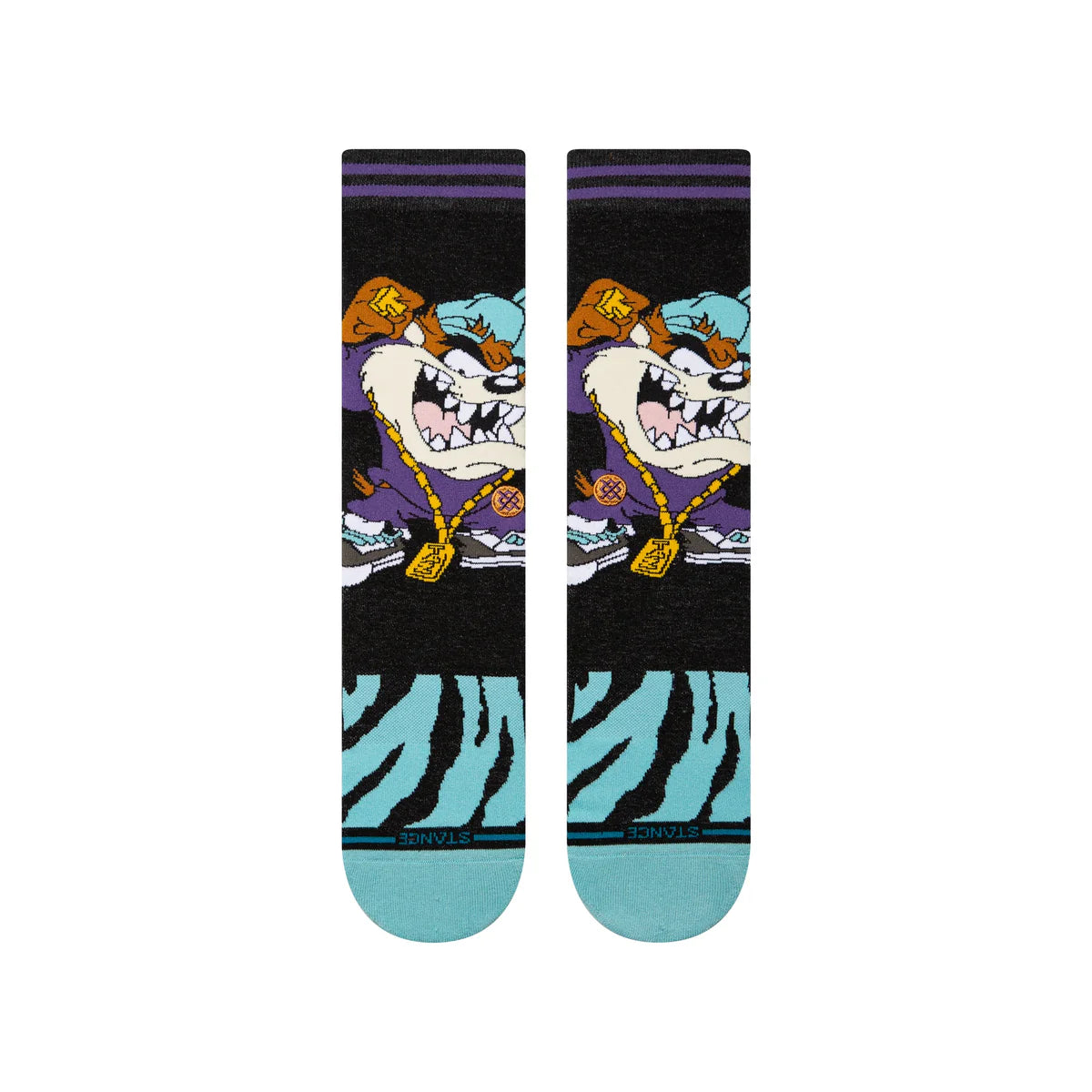 Paire de chaussette a motif taz (looney tunes) noire et violette vue de dessus
