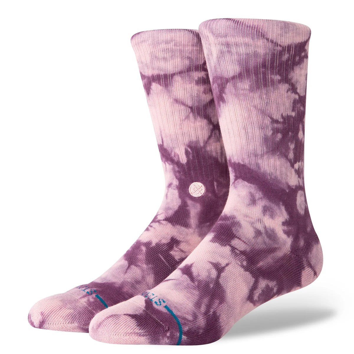 Paire de chaussette à motif Tye and dye de couleur rose et violet vue de 3/4 face