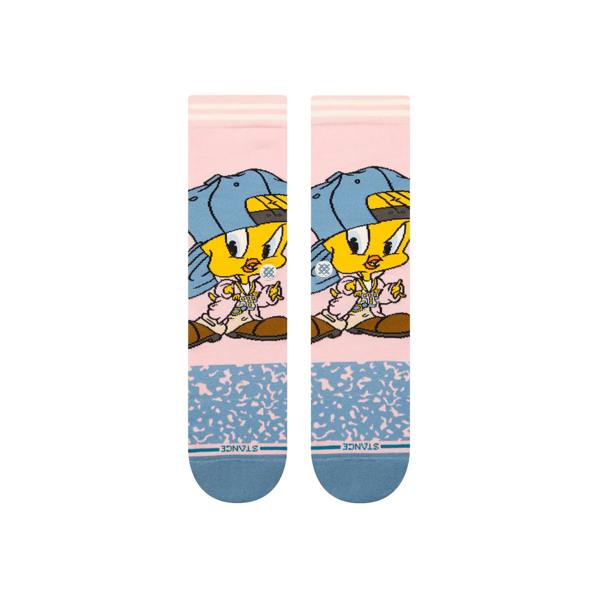 Paire de chaussette rose a motif tweety (looney tunes) vue du dessus 