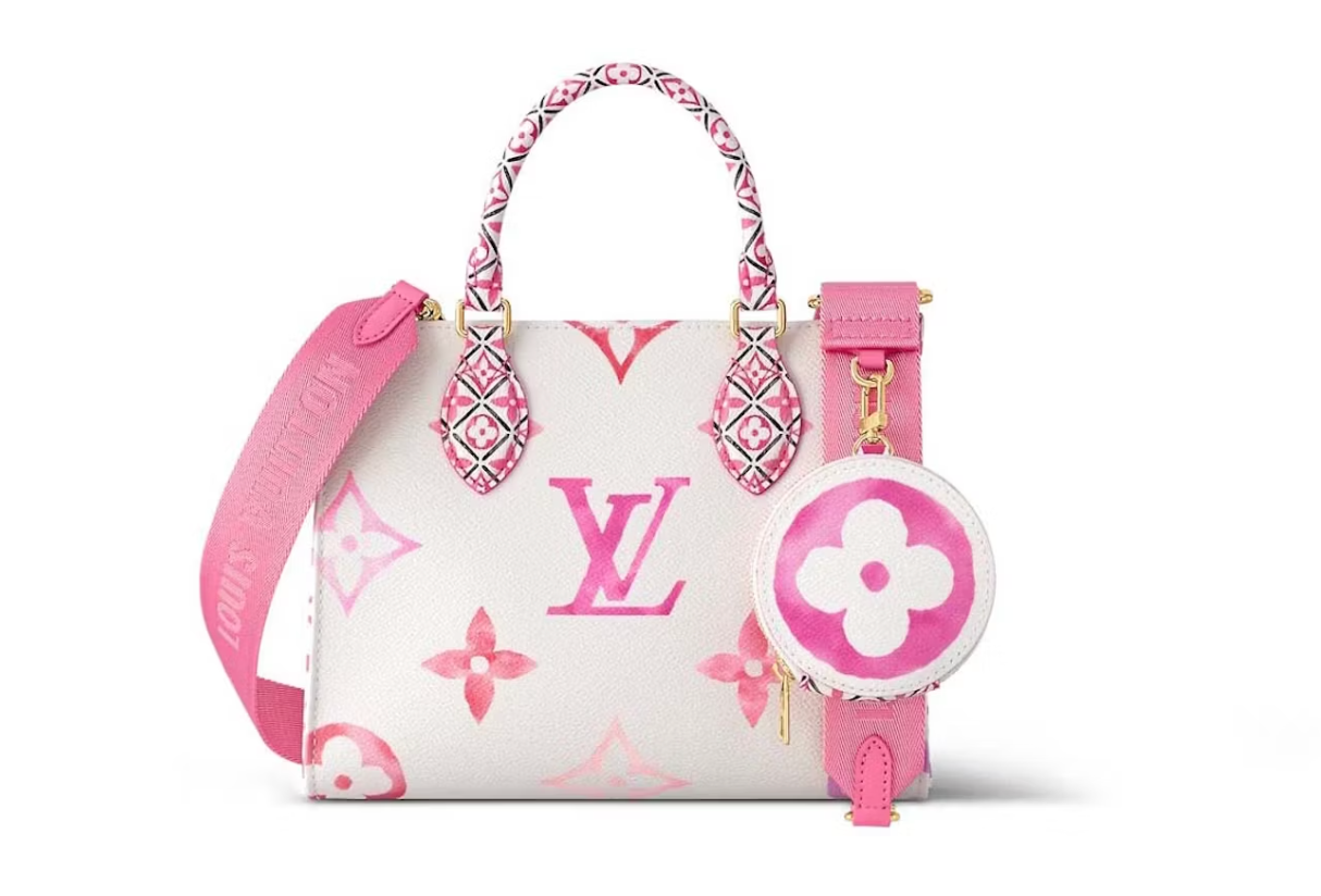 Sac cabas Louis Vuitton OnTheGo PM rose,  vue de face
