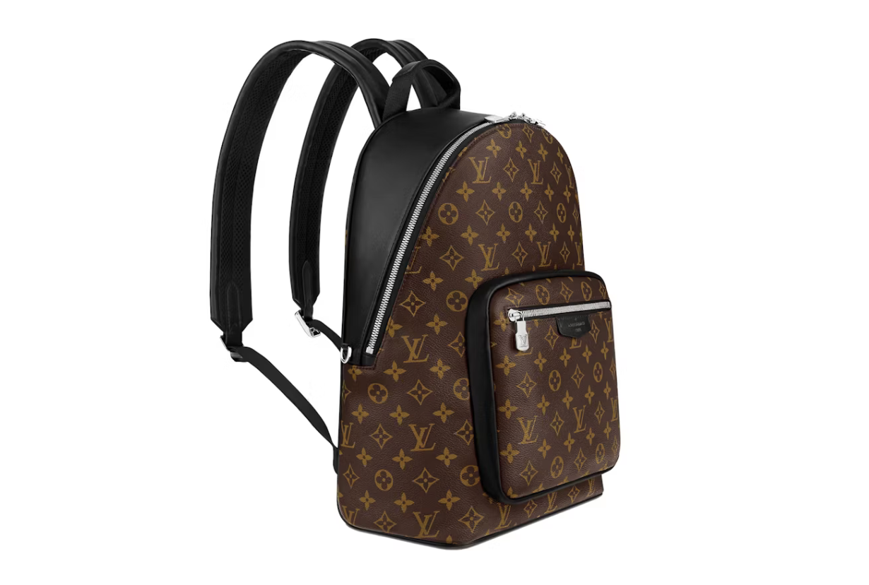 Sac à dos LV, monogramme MARRON, marron et noir avec des détailles argenté, vue de coté