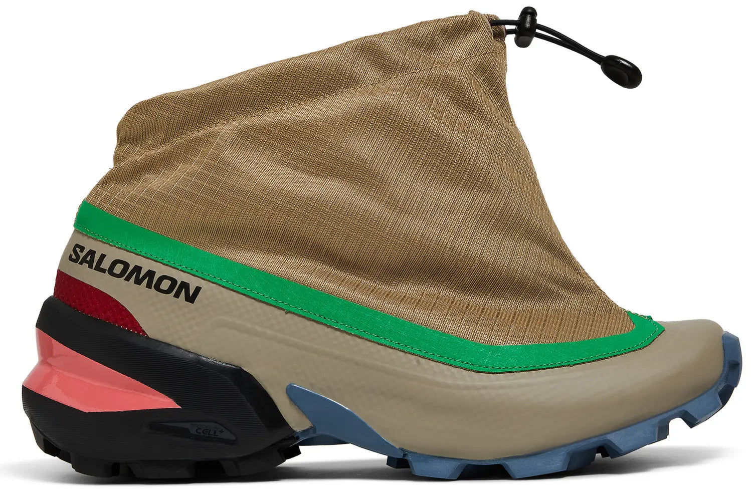 Sac bandoulière Salomon Cross Low Drawstring MM6 Maison Margiela en matière technique kaki et vert avec fermeture cordon et design collaboratif avant-gardiste