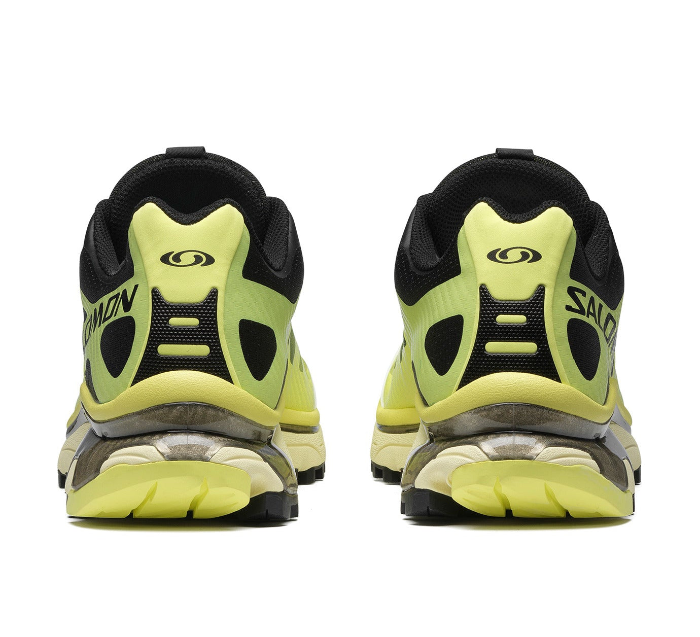 Image de la Salomon XT-4 OG Sunny Lime, sneaker vert citron et gris clair, tige en mesh technique, renforts TPU, semelle Contagrip, laçage Quicklace.