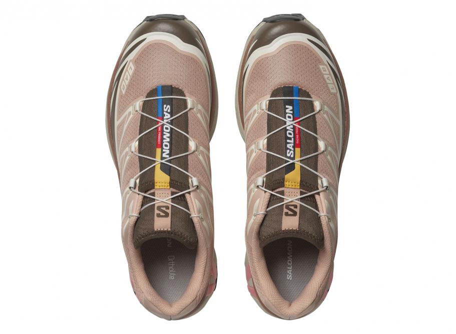 Chaussure de trail Salomon XT-6 Acajou Rose Terre Marron semelle légère et confortable , vue de haut