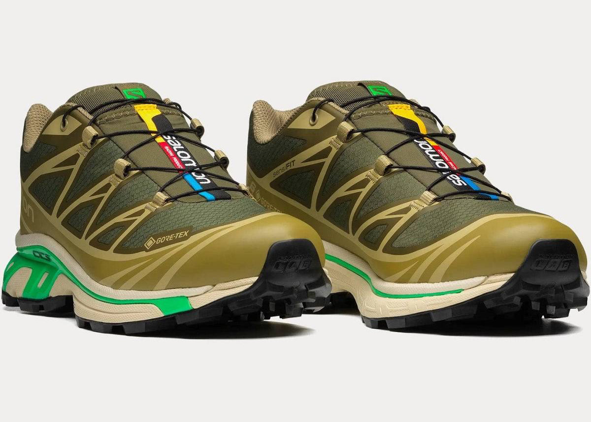 Sneaker Salomon XT-6 Dried Herb en mesh vert olive avec système Quicklace, amorti EnergyCell et semelle Contagrip adaptée aux terrains variés.