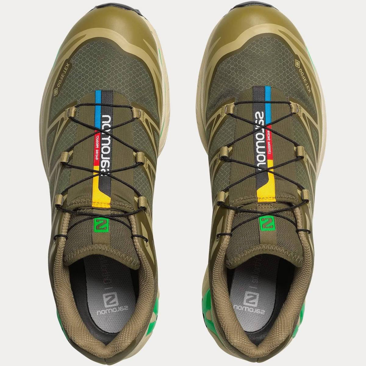 Sneaker Salomon XT-6 Dried Herb en mesh vert olive avec système Quicklace, amorti EnergyCell et semelle Contagrip adaptée aux terrains variés.