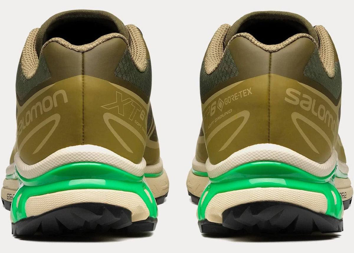 Sneaker Salomon XT-6 Dried Herb en mesh vert olive avec système Quicklace, amorti EnergyCell et semelle Contagrip adaptée aux terrains variés.