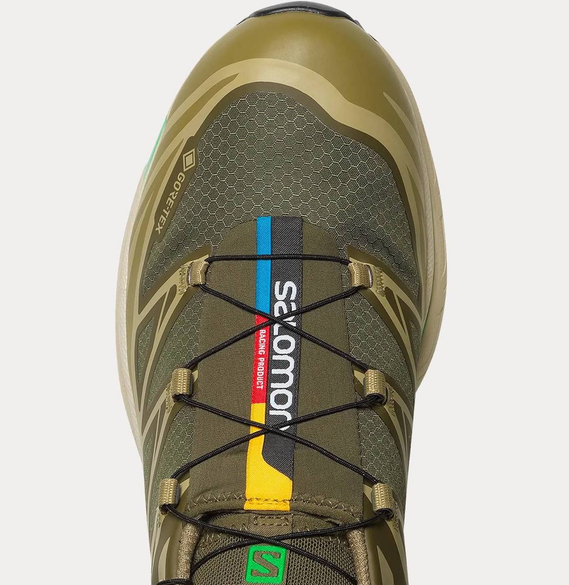 Sneaker Salomon XT-6 Dried Herb en mesh vert olive avec système Quicklace, amorti EnergyCell et semelle Contagrip adaptée aux terrains variés.