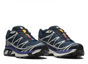 Chaussure de trail Salomon XT-6 Gore-Tex , Navy , blanc , violet ,semelle légère et confortable , vue de 3/4