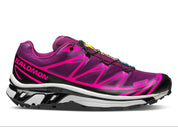 Chaussure de trail Salomon XT-6 Neon Tokyo Plum Caspia , semelle légère et confortable , vue de profil
