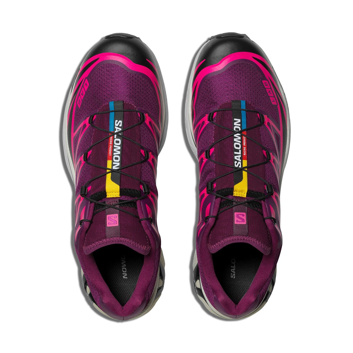 Chaussure de trail Salomon XT-6 Neon Tokyo Plum Caspia , semelle légère et confortable , vue de haut