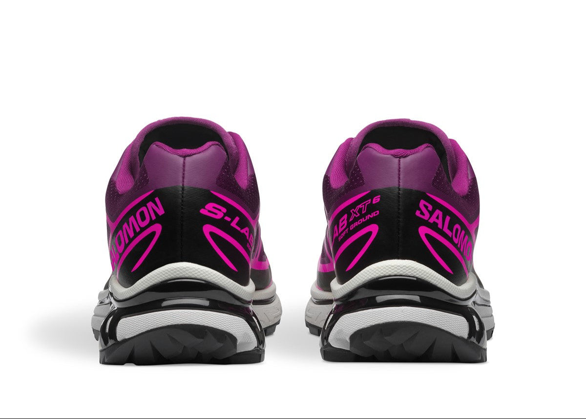 Chaussure de trail Salomon XT-6 Neon Tokyo Plum Caspia , semelle légère et confortable , vue de derrière