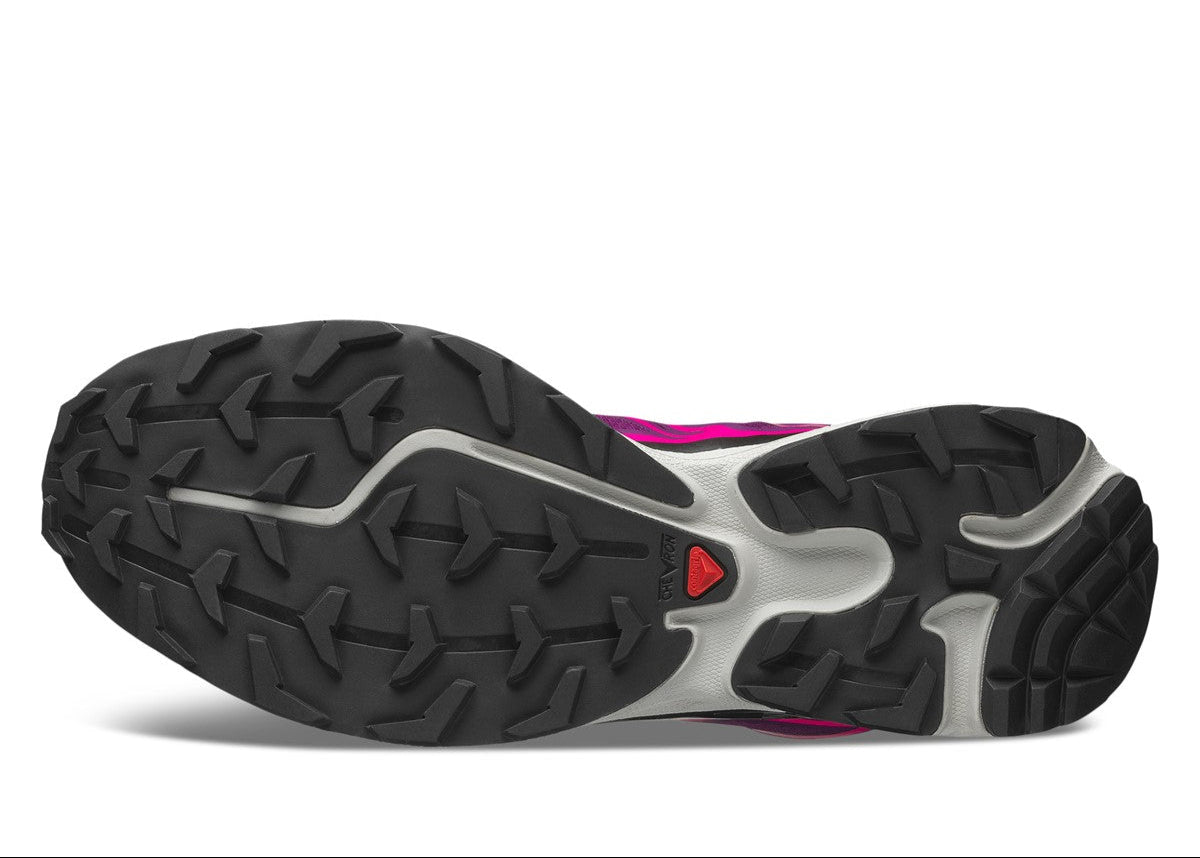 Chaussure de trail Salomon XT-6 Neon Tokyo Plum Caspia , semelle légère et confortable , vue du dessous