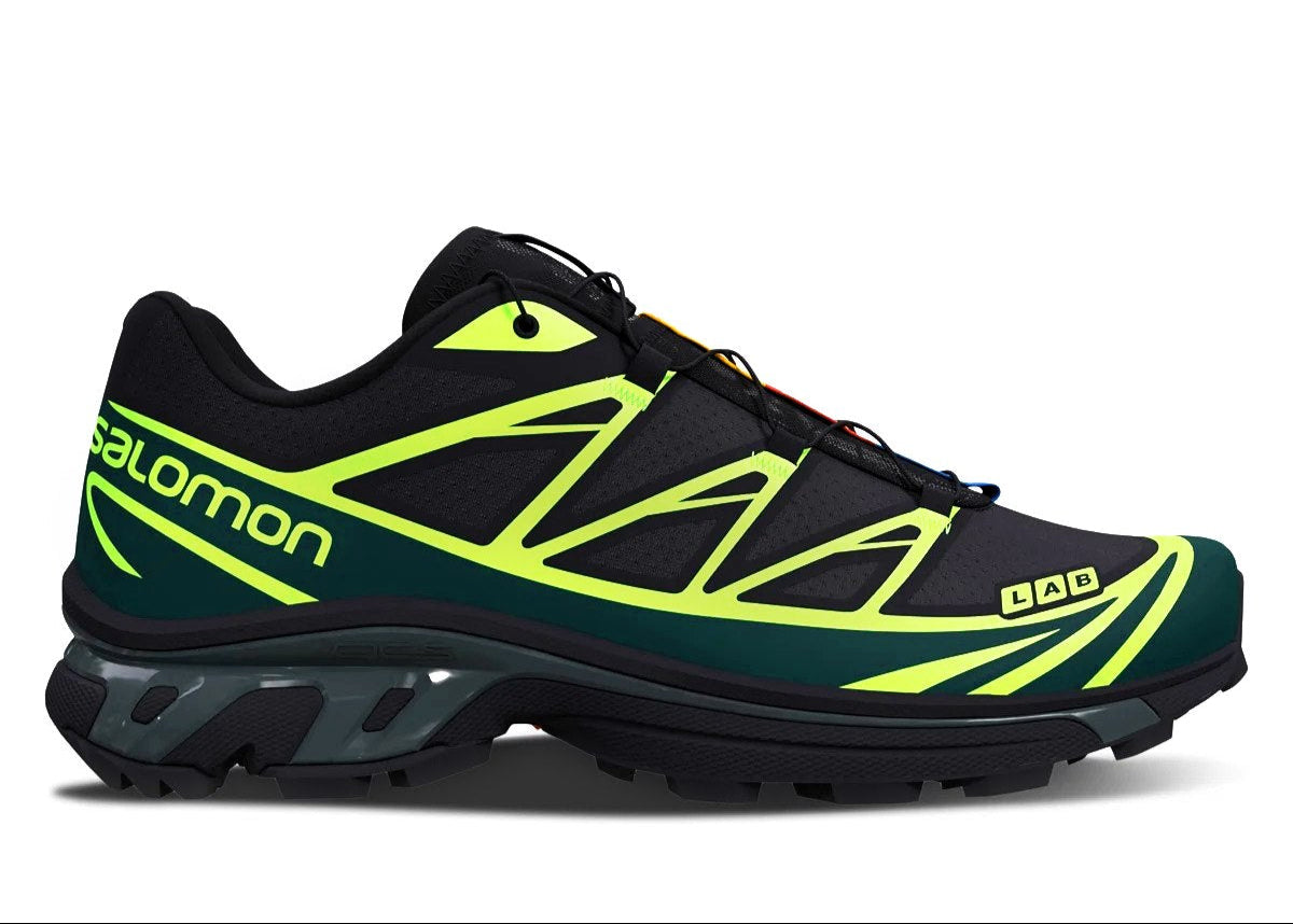  Chaussure de trail Salomon XT-6 Neon Tokyo Vert Gecko , semelle légère et confortable , vu de profil