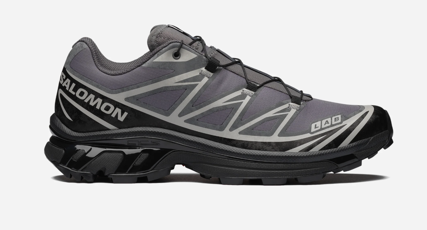 Salomon XT-6 Protective Castlerock Black Paloma en ripstop gris ardoise et noir avec renforts TPU, Quicklace™ et semelle technique crantée.