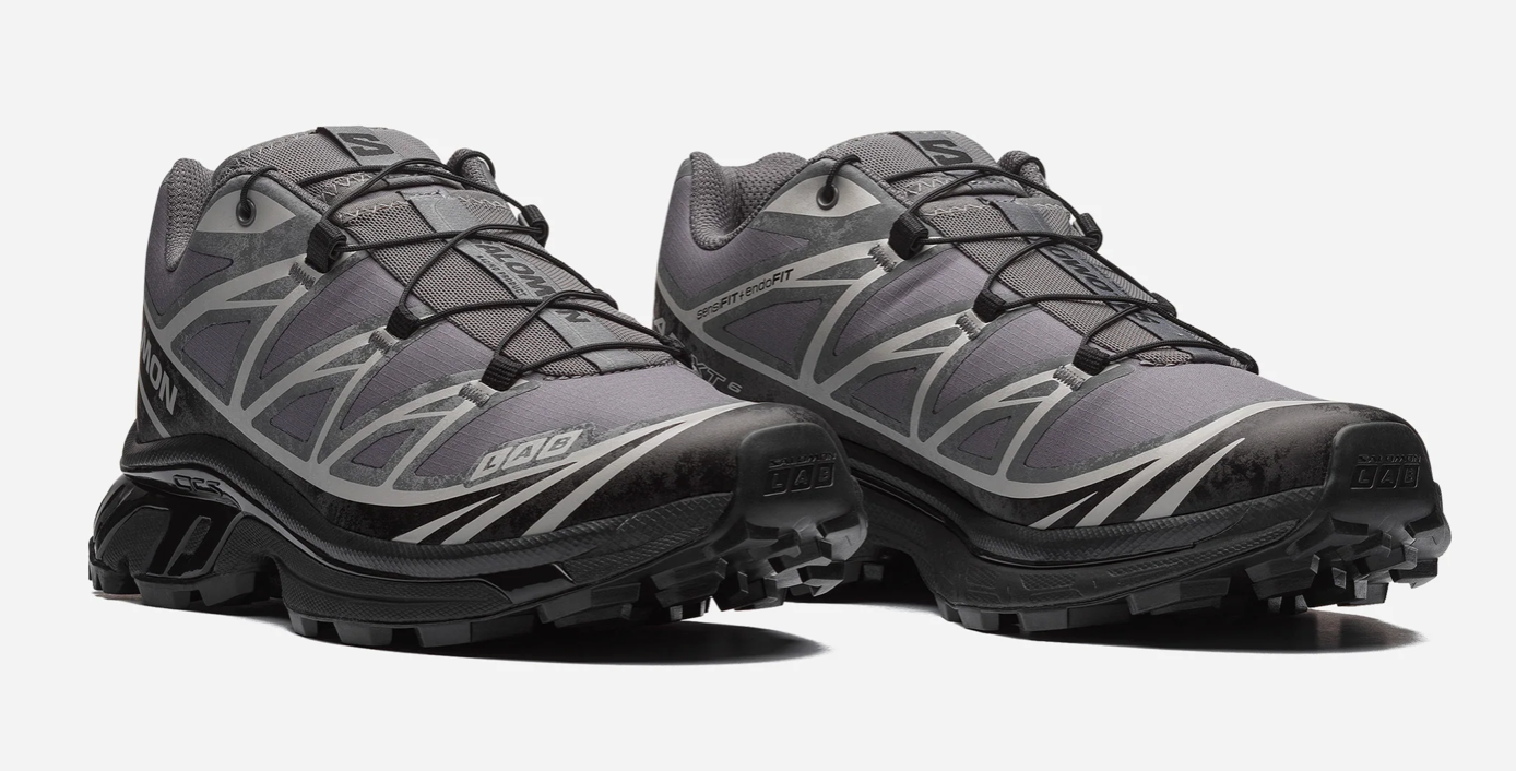 Salomon XT-6 Protective Castlerock Black Paloma en ripstop gris ardoise et noir avec renforts TPU, Quicklace™ et semelle technique crantée.