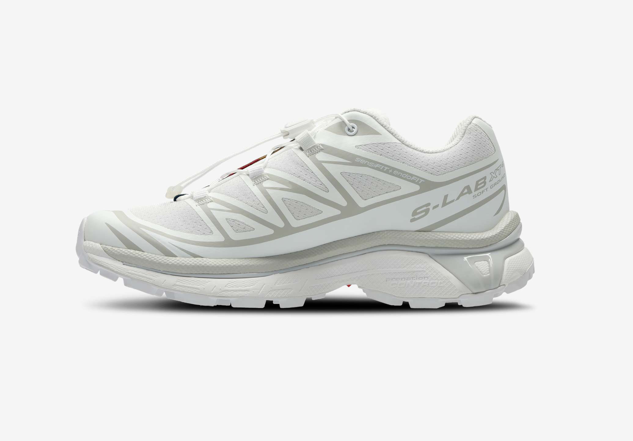 Chaussure de trail Salomon XT-6 white lunar rock , semelle légère et confortable , vu de profil