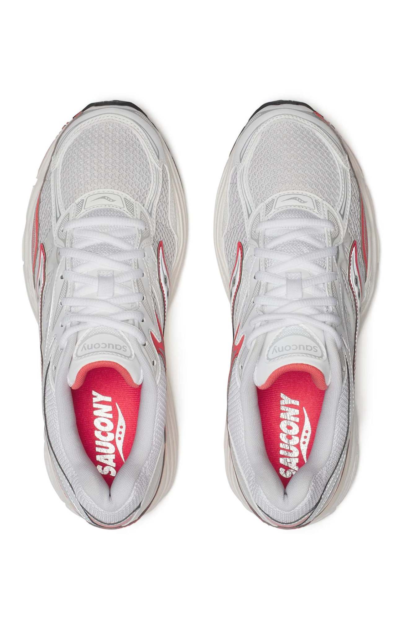 Découvrez la Saucony ProGrid Omni 9 TMY Ivory Coral, une sneaker rétro-running ivoire et corail au design Y2K, avec construction technique et amorti ProGrid vue du dessus. 