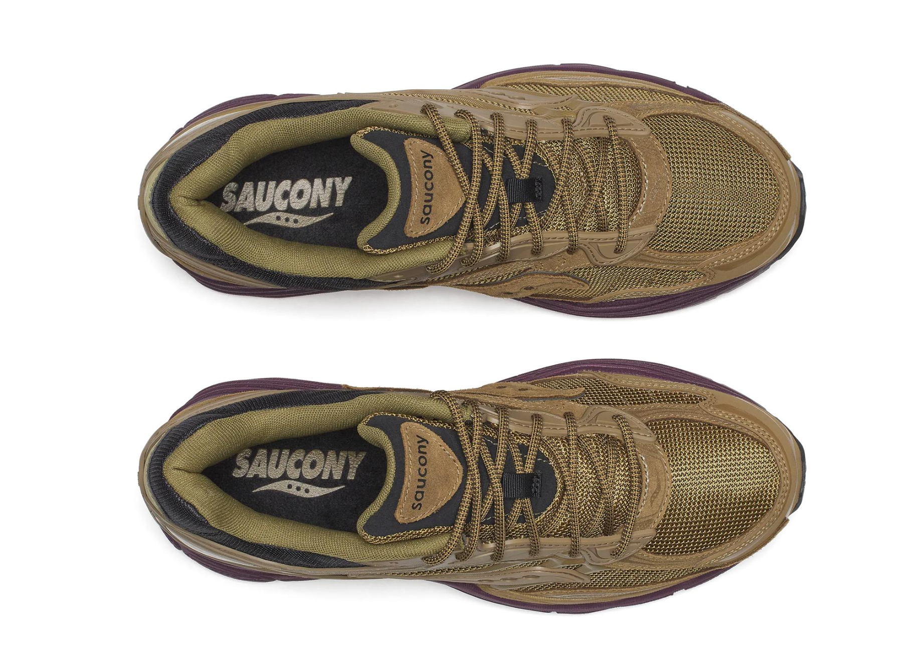 Saucony ProGrid Omni 9 Brown Bordeaux, sneaker running rétro marron et bordeaux avec tige en mesh structurée et semelle à technologie Grid vue du dessus. 