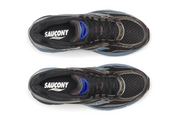 Saucony ProGrid Omni 9 Disrupt Black Torte, sneaker Saucony noire aux nuances Torte avec design running rétro, empeigne multicouche et semelle volumineuse vue du dessus. 