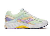 Saucony ProGrid Omni 9 Prism Pack Lime, sneaker running rétro vert lime et Orchid en mesh avec renforts techniques et semelle Grid vue de profil intérieur. 