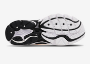 Saucony ProGrid Omni 9 Speed Shades White Black Orange, sneaker Saucony blanche, noire et orange au design technique rétro-running et à la construction multicouche vue du dessous. 