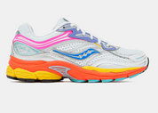 Saucony ProGrid Omni 9 White Multi avec tige en mesh blanc respirant, empiècements synthétiques multicolores, amorti ProGrid et semelle extérieure en caoutchouc.