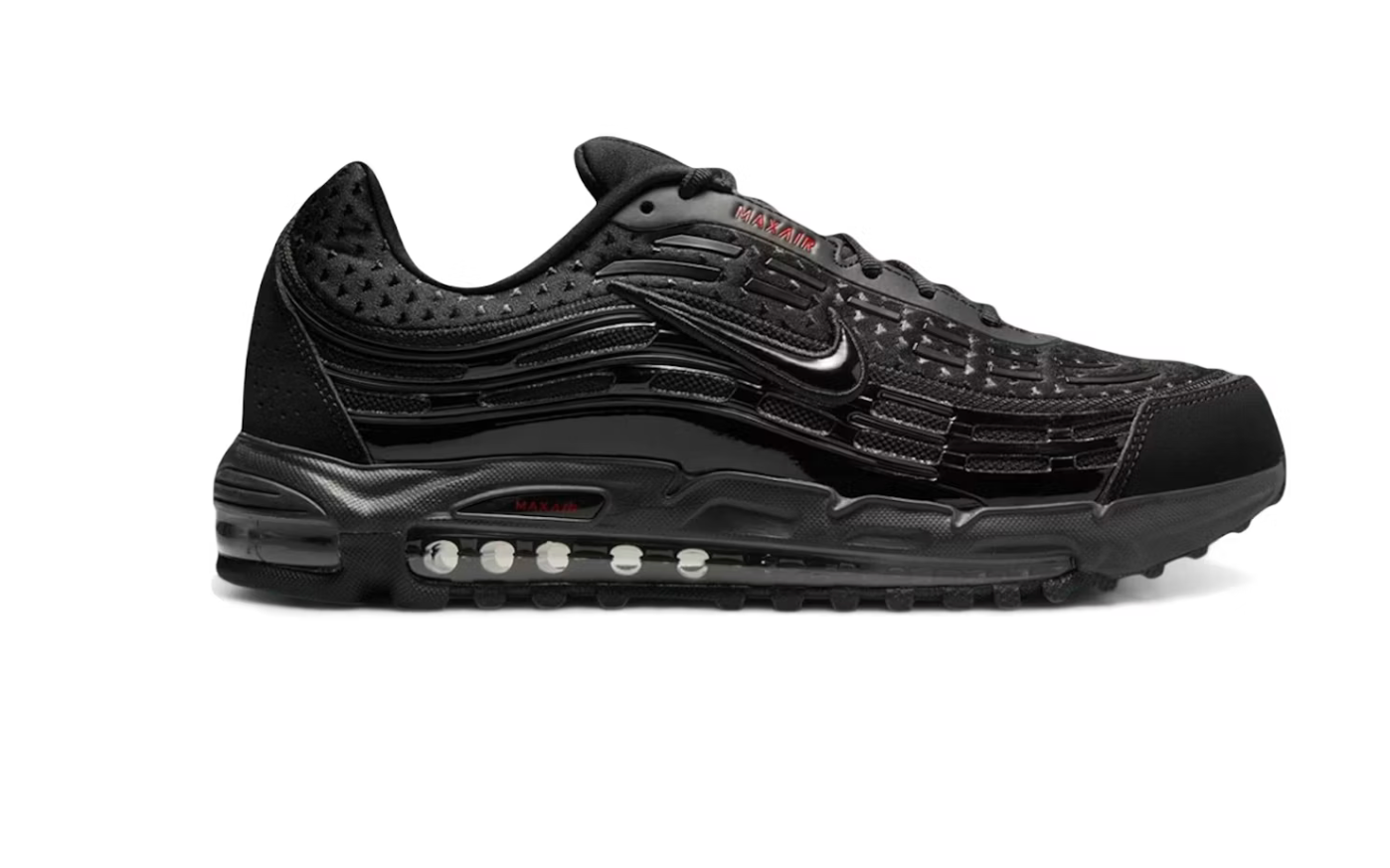 Sneakers Nike Air Max TL 2.5 Valentine's Day Black 2026 en noir et rouge, avec mesh respirant, renforts synthétiques premium et amorti Air Max intégral visible.