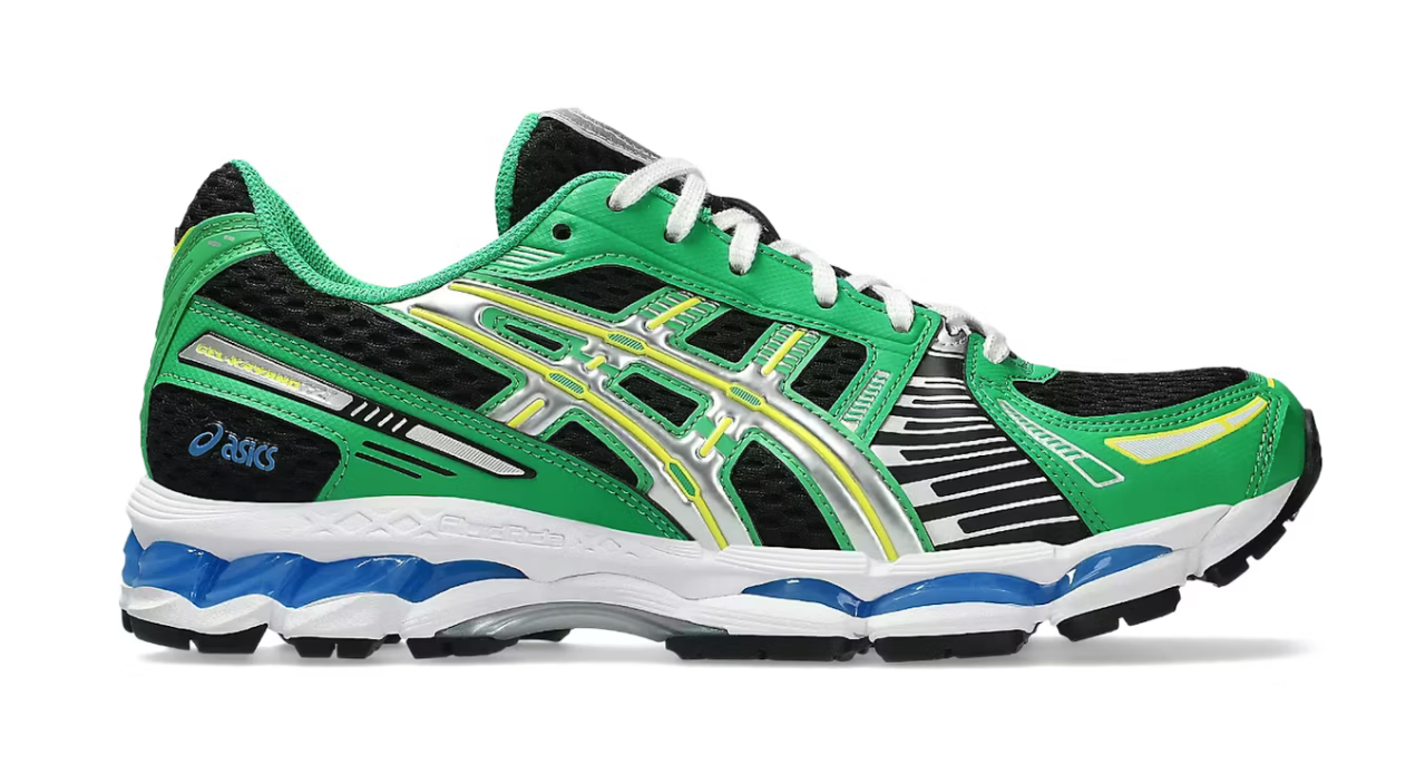 ASICS Gel-Kayano 12.1 Black Cilantro noire avec empiècements techniques, mesh ouvert, détails Cilantro et semelle GEL FLUIDRIDE.