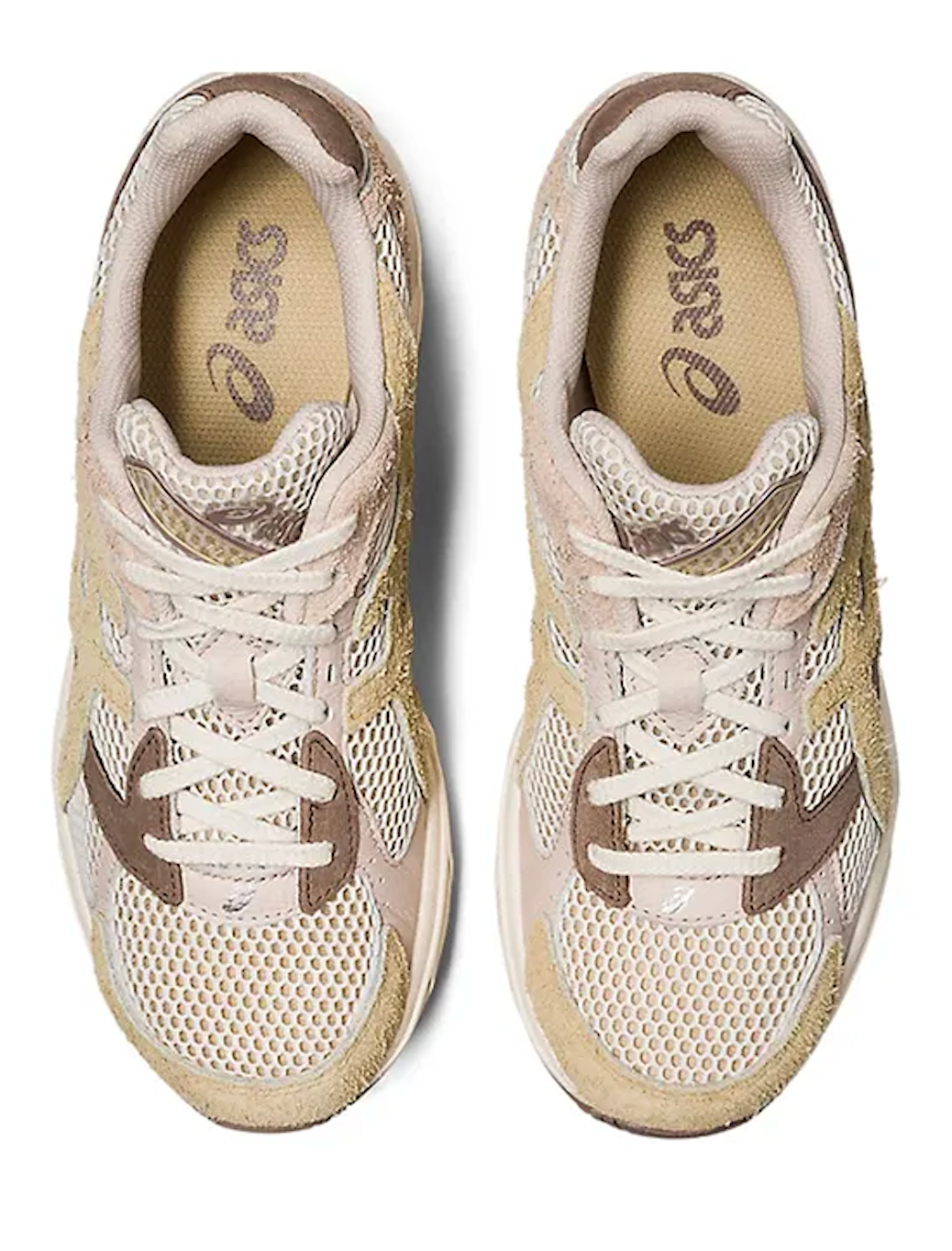Baskets ASICS Gel-1130 coloris Birch Sand – chaussures en mesh respirant et cuir synthétique sable, beige, marron, orange, vue de haut