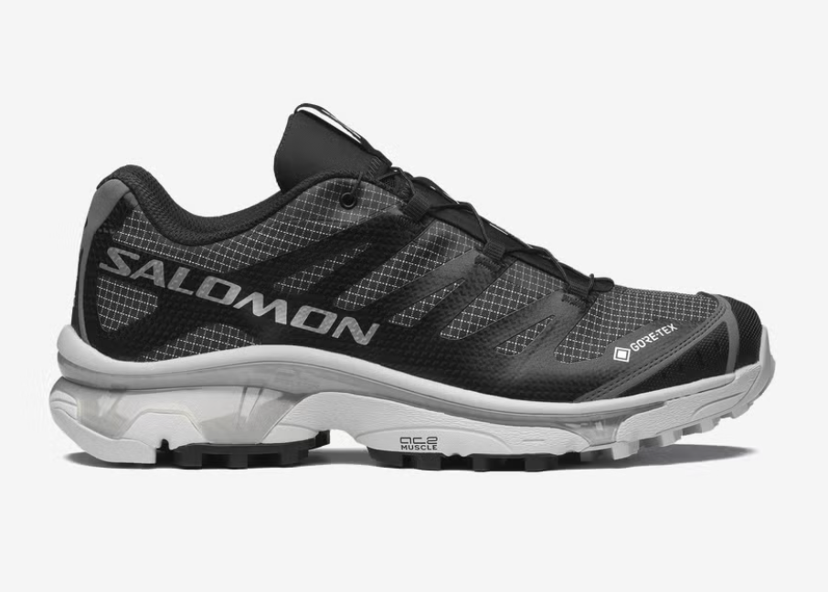 Sneakers Salomon XT-4 OG Gore-Tex noires et gris Lunar Rock en mesh technique imperméable avec semelle Contagrip et laçage Quicklace.