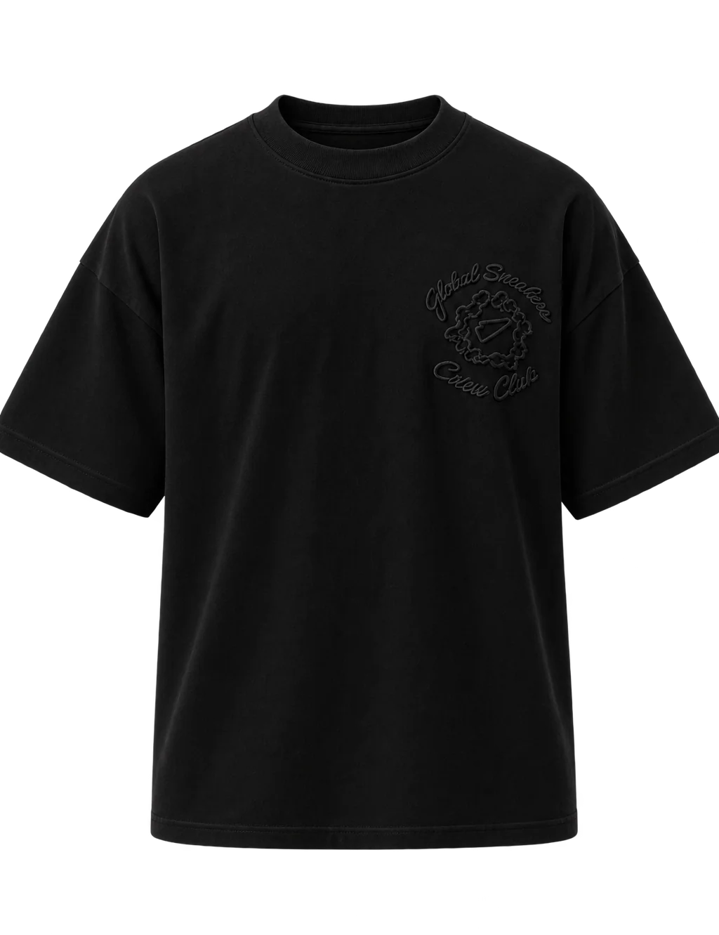 
Global Sneakers x Coton Clair T-Shirt Brodé Black, tee-shirt noir 230 GSM avec broderie ton sur ton Global Sneakers Crew Club devant et grand motif GC brodé au dos.