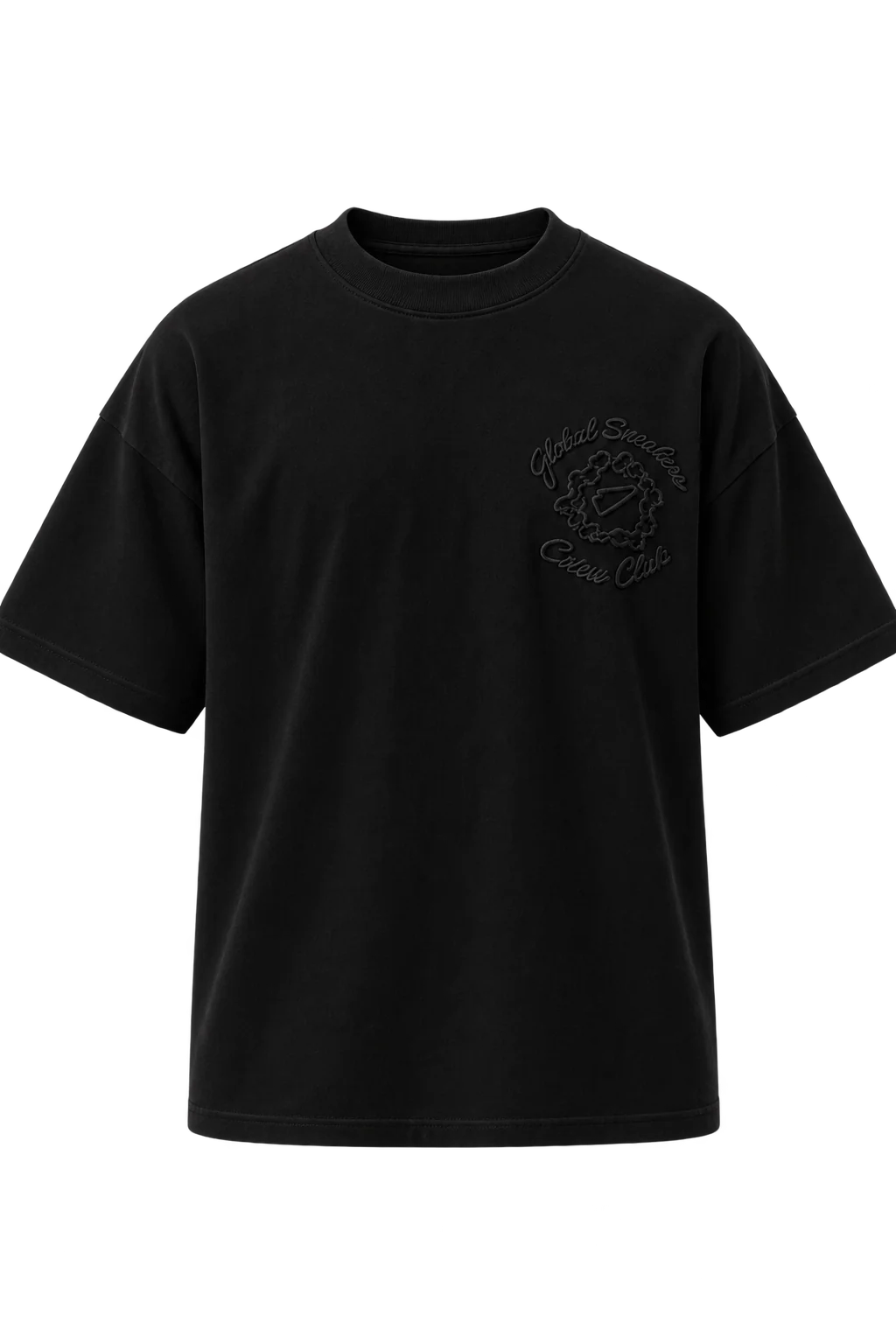 
Global Sneakers x Coton Clair T-Shirt Brodé Black, tee-shirt noir 230 GSM avec broderie ton sur ton Global Sneakers Crew Club devant et grand motif GC brodé au dos.