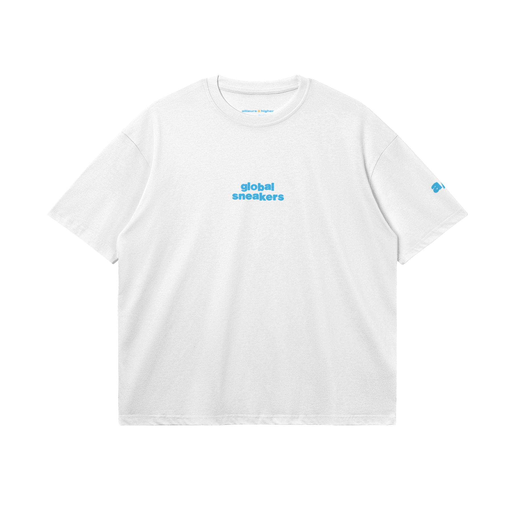 Higher Marseille sérigraphie bleue – design exclusif avec monuments marseillais, avant tshirt logo  centré coeur "Global Sneakers"