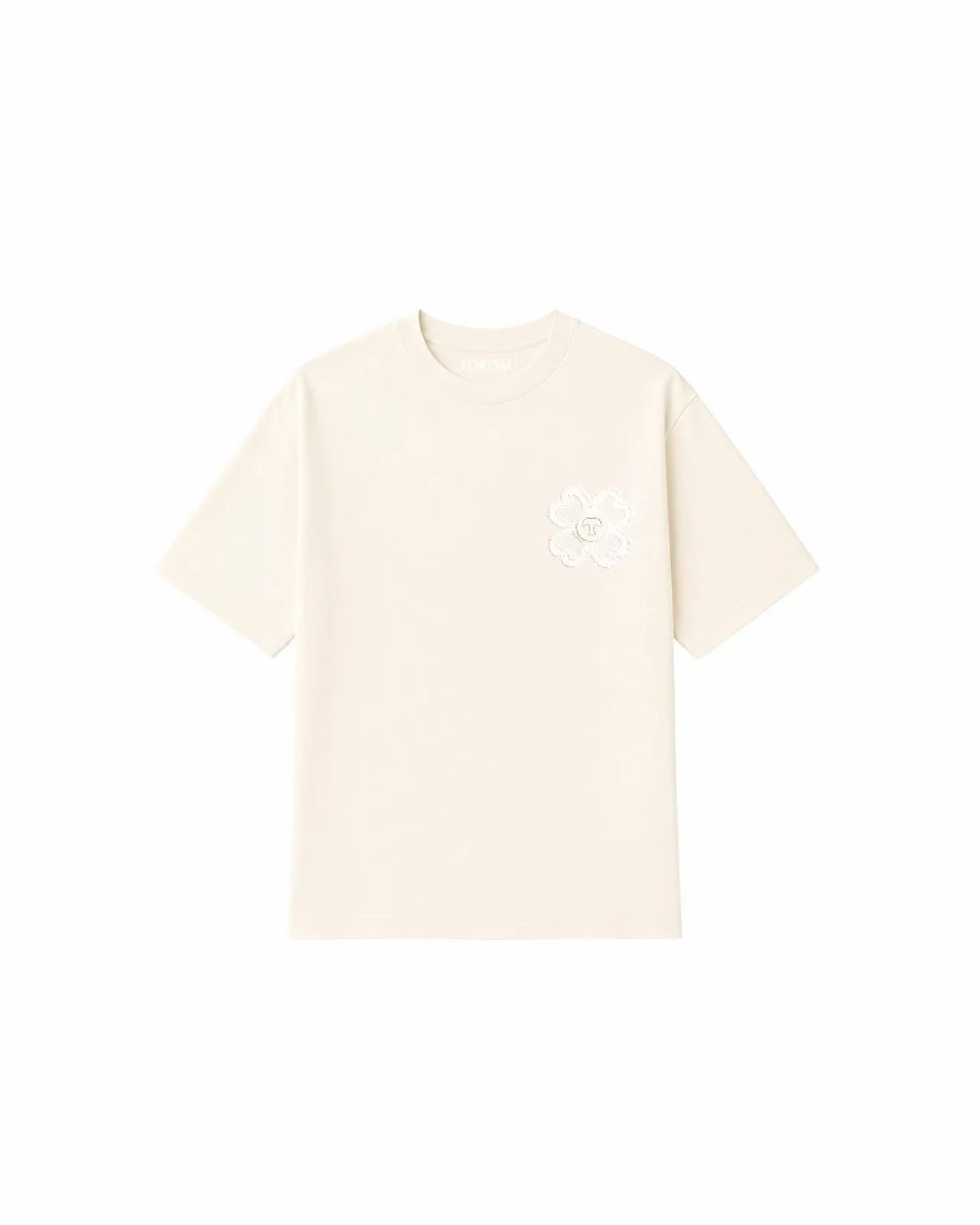 T-shirt Torom Beige Sable, tee-shirt Torom beige sable à manches courtes et col rond au style streetwear minimaliste.