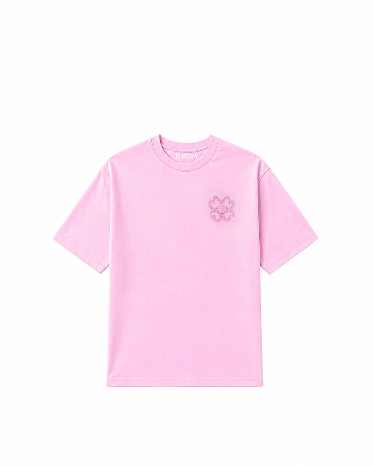 T-shirt Torom Rose, tee-shirt Torom rose à manches courtes et col rond au style streetwear contemporain.