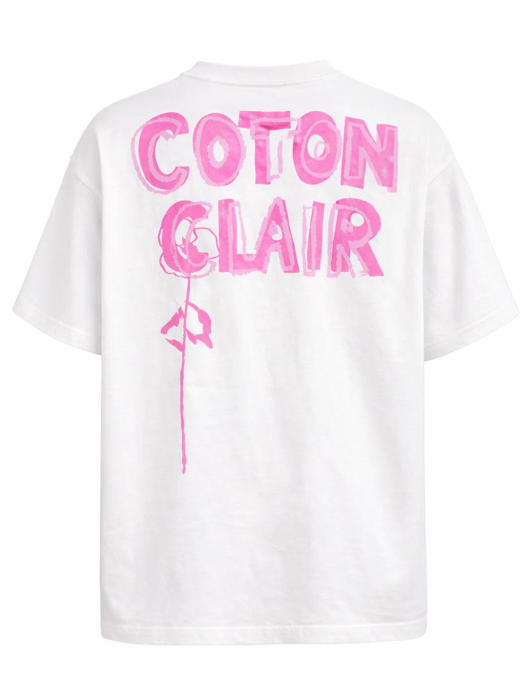 T-shirt oversize noir Coton Clair en coton épais 230g avec illustration florale et logo graphique dos avant et arrière