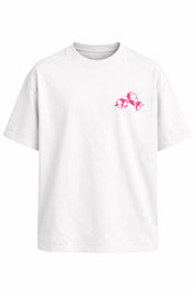 T-shirt oversize noir Coton Clair en coton épais 230g avec illustration florale et logo graphique dos avant et arrière