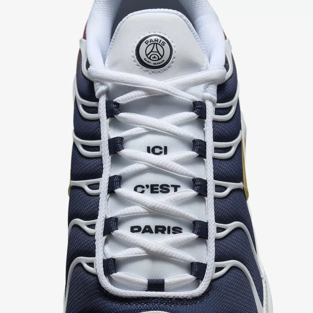 Nike Air Max Plus PSG – sneaker collaboration Paris Saint-Germain noir gris particule anthracite avec accents dorés amorti Tuned Air
